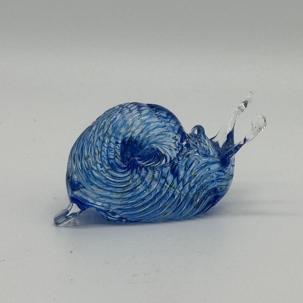 Vintage 1998 Signed Studio Art Glass Snail Paperweight Figurine Sapphire Blue